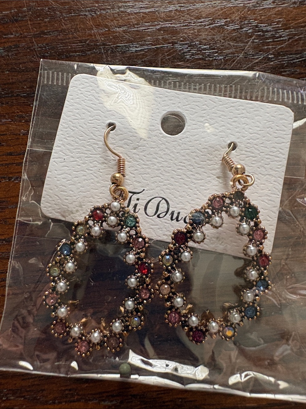 Multicolor Pearl & Crystal Hoop Earrings - Gold Tone